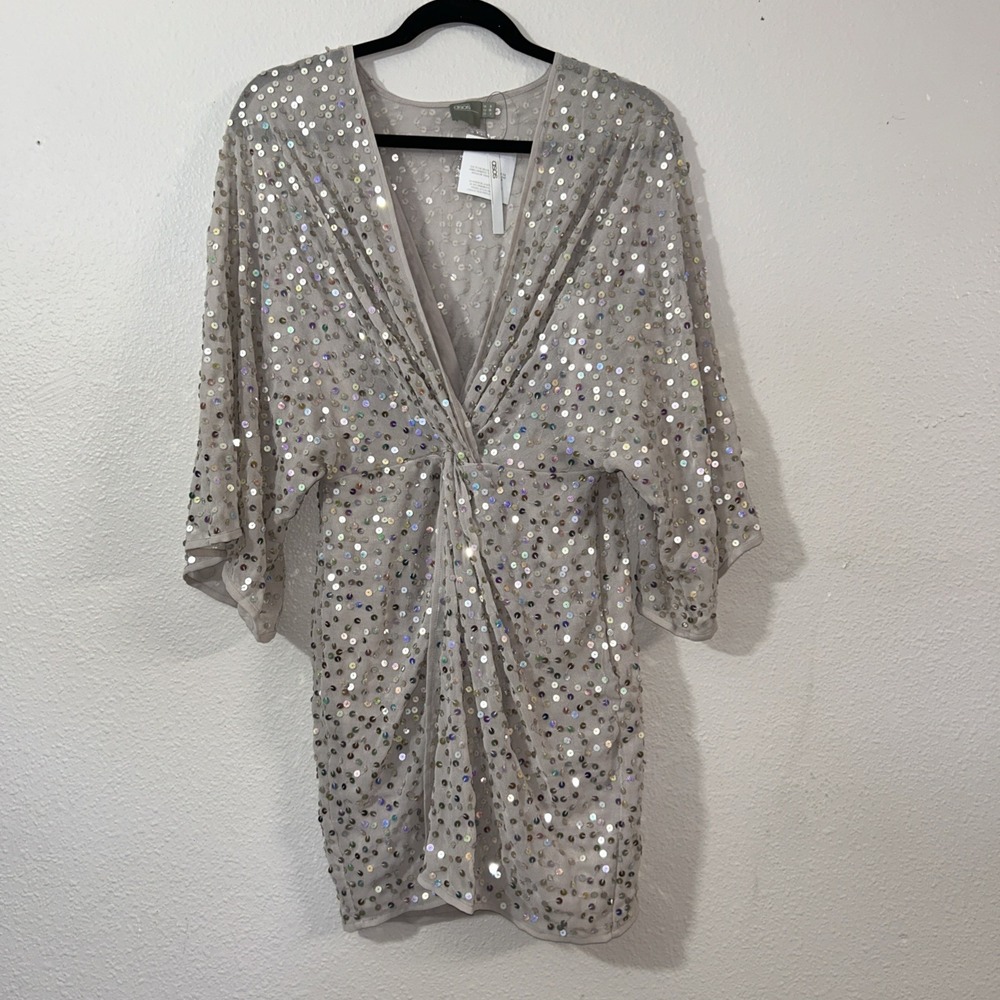 New Asos‎ Scatter Sequin Dress Women's 4 Gray Removable Liner Disco Party Fun